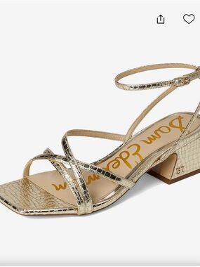 Sam Edelman Metallic Gold Croc-Embossed Strappy Block Heel Sandal